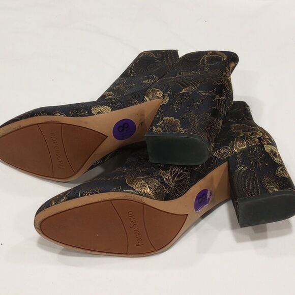 Black and Gold Embroidered Franco Sarto Heeled Boots - Picture 6 of 11